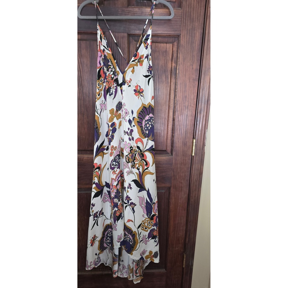 Reiss Floral Paisley High Low Midi Dress Open Back V-Neck White Multi Size 6